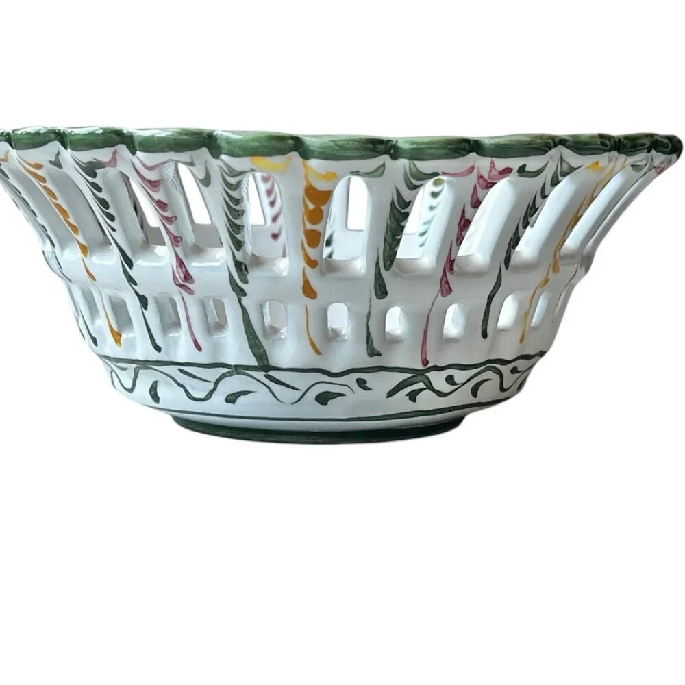 R.C. & Cal Da Juncal Portugal Hand Painted Pierced Ceramic Bowl 6.25